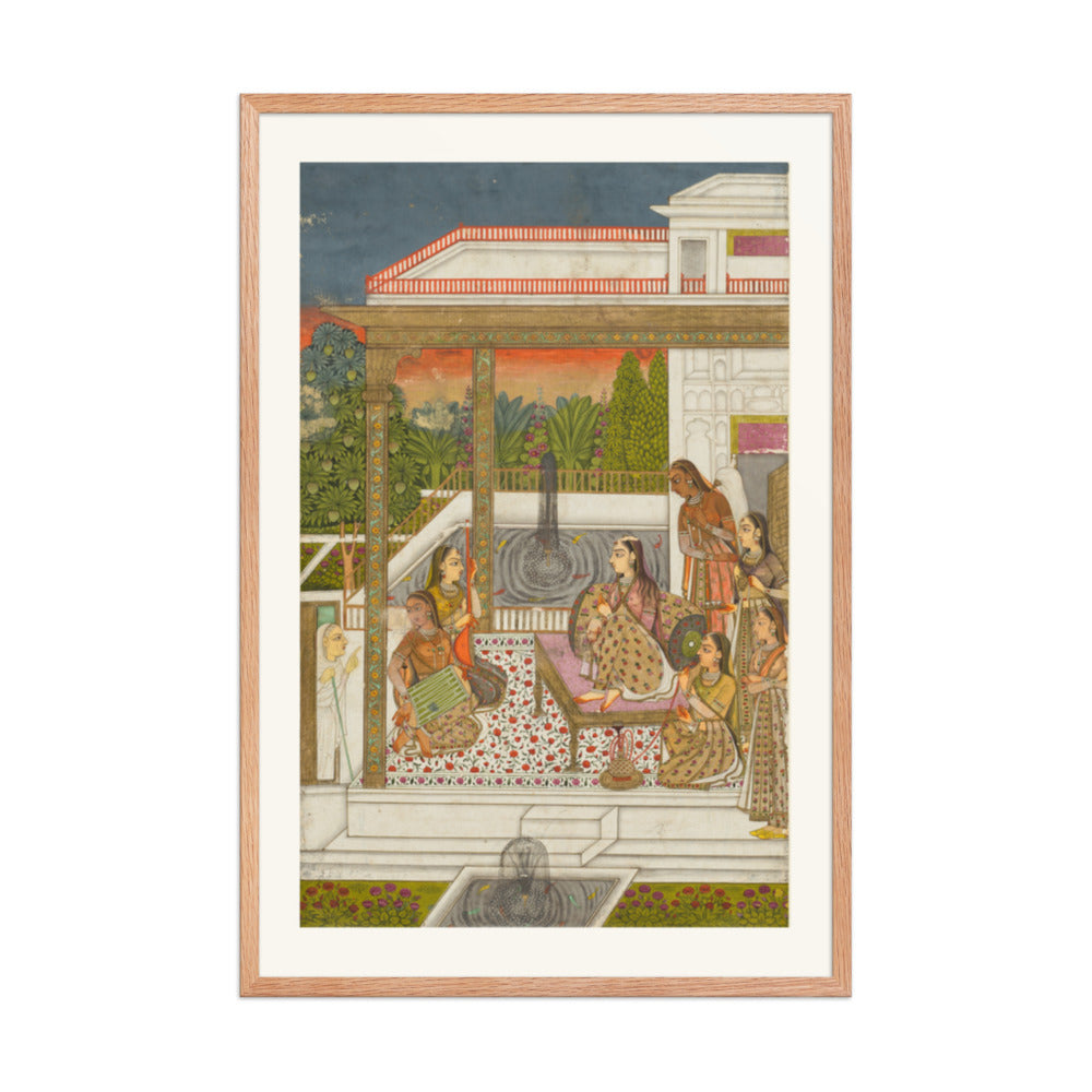 A princess with attendants on a terrace — Restored Deccan Wall Art — view 9