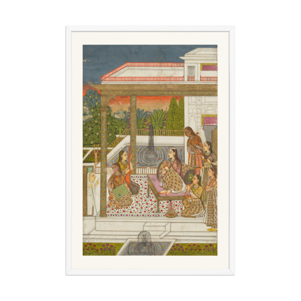 A princess with attendants on a terrace — Restored Deccan Wall Art — view 10