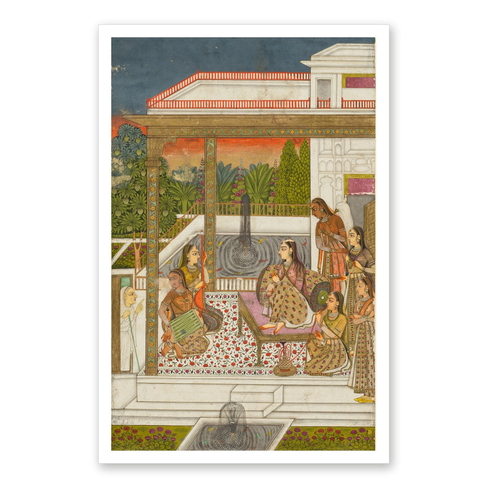 A princess with attendants on a terrace — Restored Deccan Wall Art — view 7