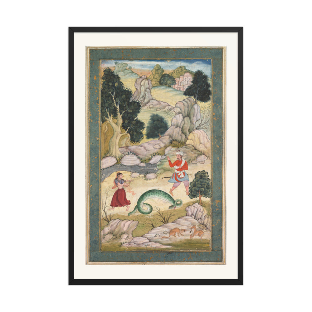 Lovers parting, page from a book of fables — Restored Mughal Wall Art — view 8
