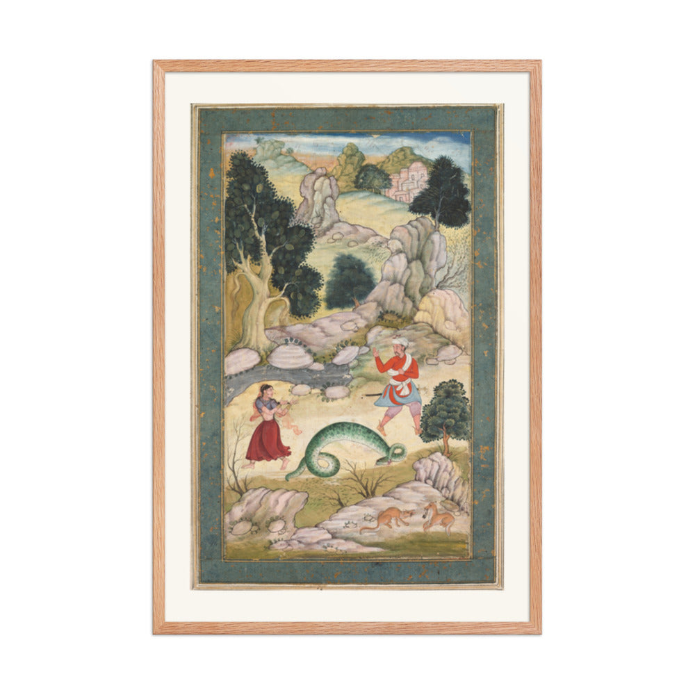 Lovers parting, page from a book of fables — Restored Mughal Wall Art — view 9