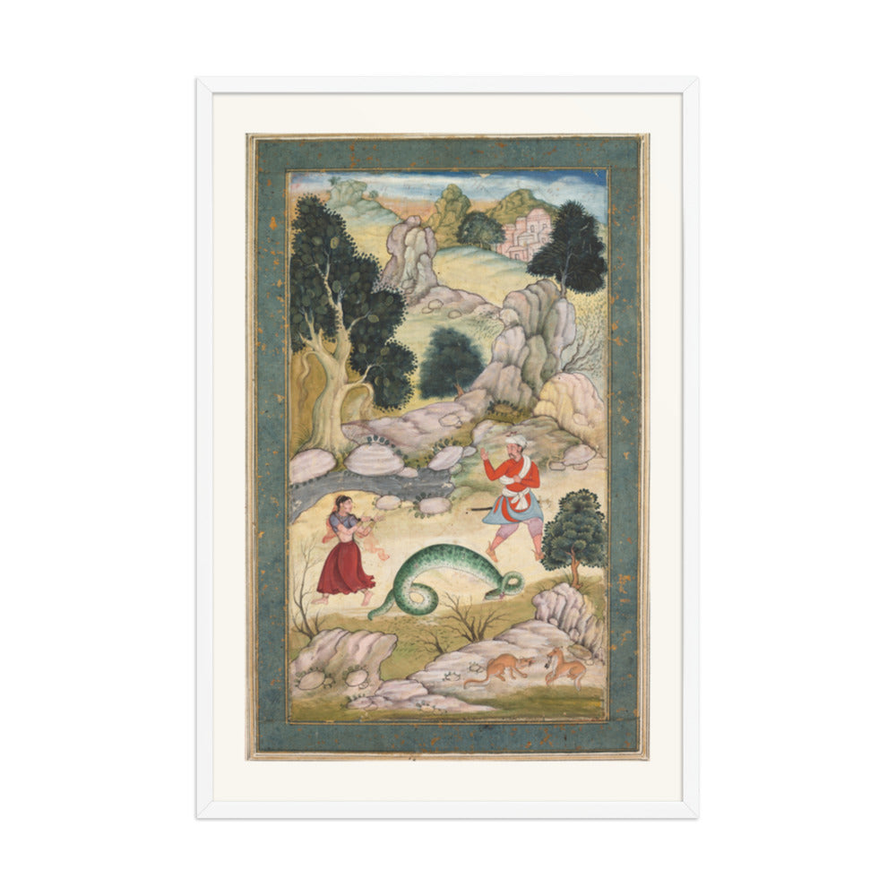 Lovers parting, page from a book of fables — Restored Mughal Wall Art — view 10