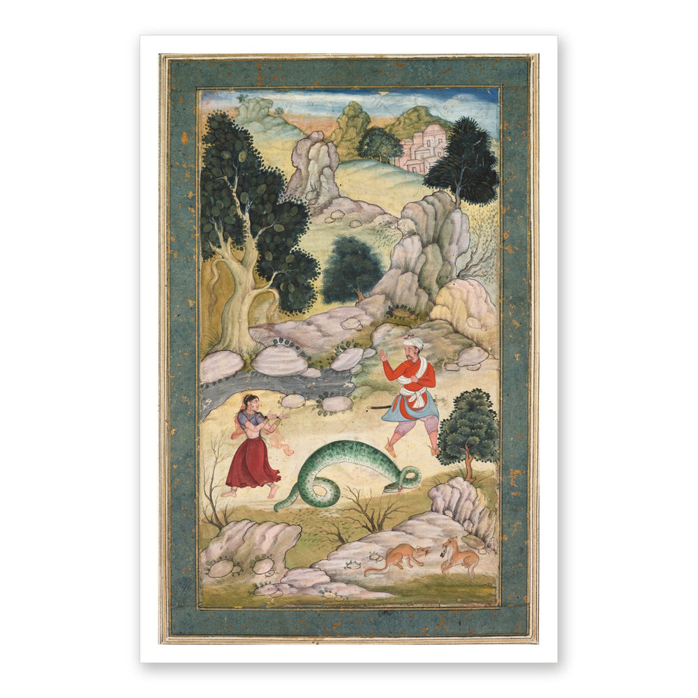 Lovers parting, page from a book of fables — Restored Mughal Wall Art — view 7