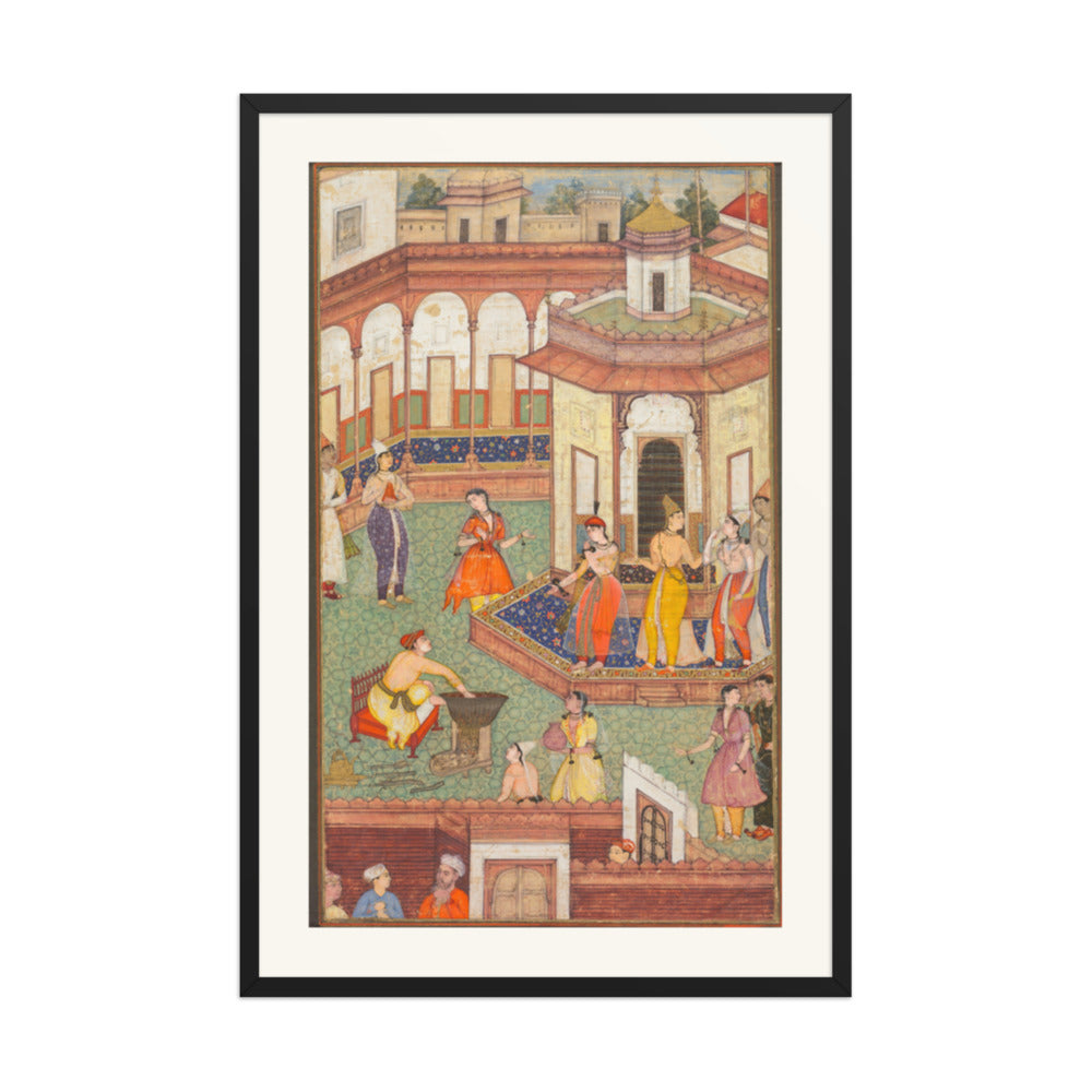 A Man Dips His Hand into a Cauldron as Ladies of the Harem Stand in — Restored Mughal Wall Art — view 8