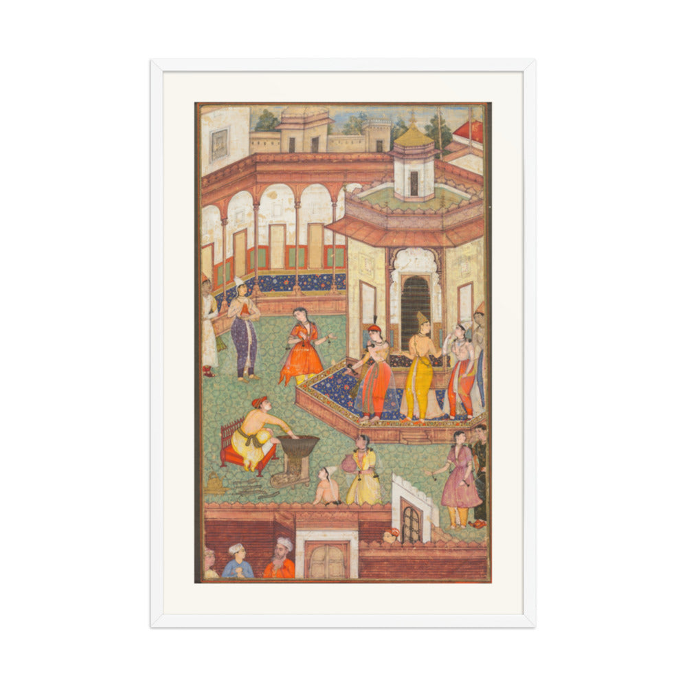 A Man Dips His Hand into a Cauldron as Ladies of the Harem Stand in — Restored Mughal Wall Art — view 10