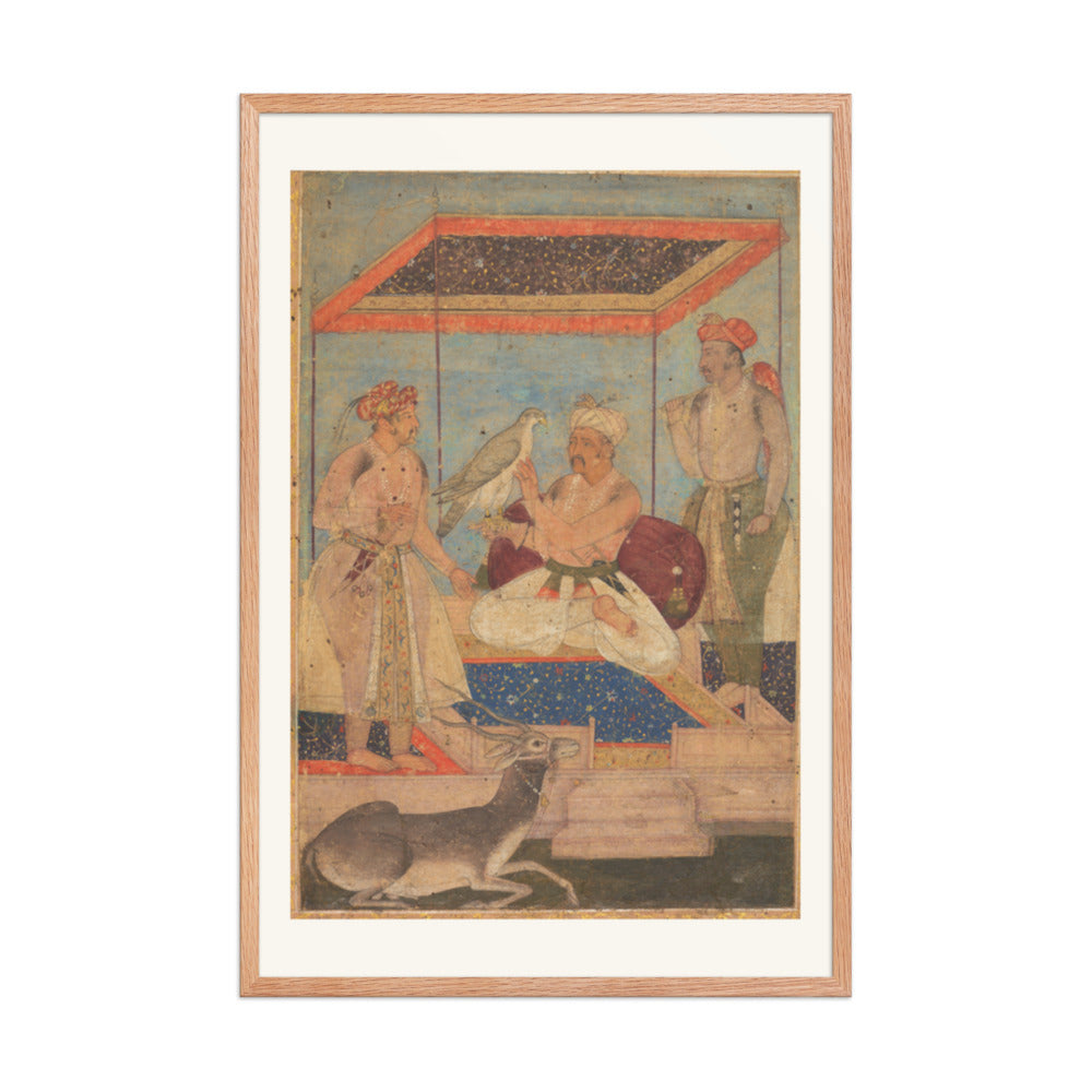 Akbar and Jahangir Examine a Falcon — Restored Mughal Wall Art — view 9