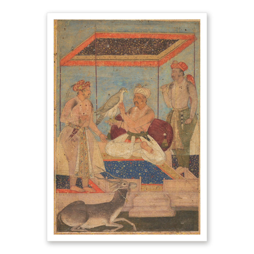 Akbar and Jahangir Examine a Falcon — Restored Mughal Wall Art — view 7