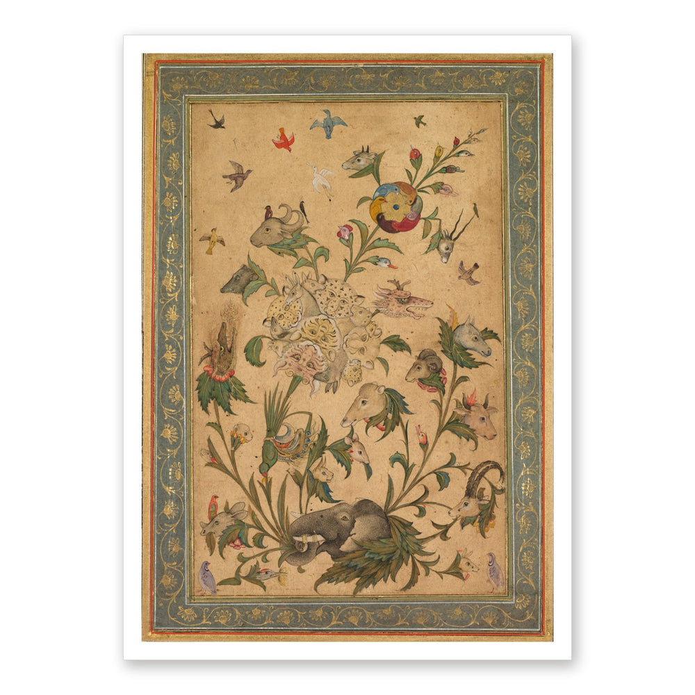 A floral fantasy of animals and birds (Waq-waq) — Restored Mughal Wall Art — view 7