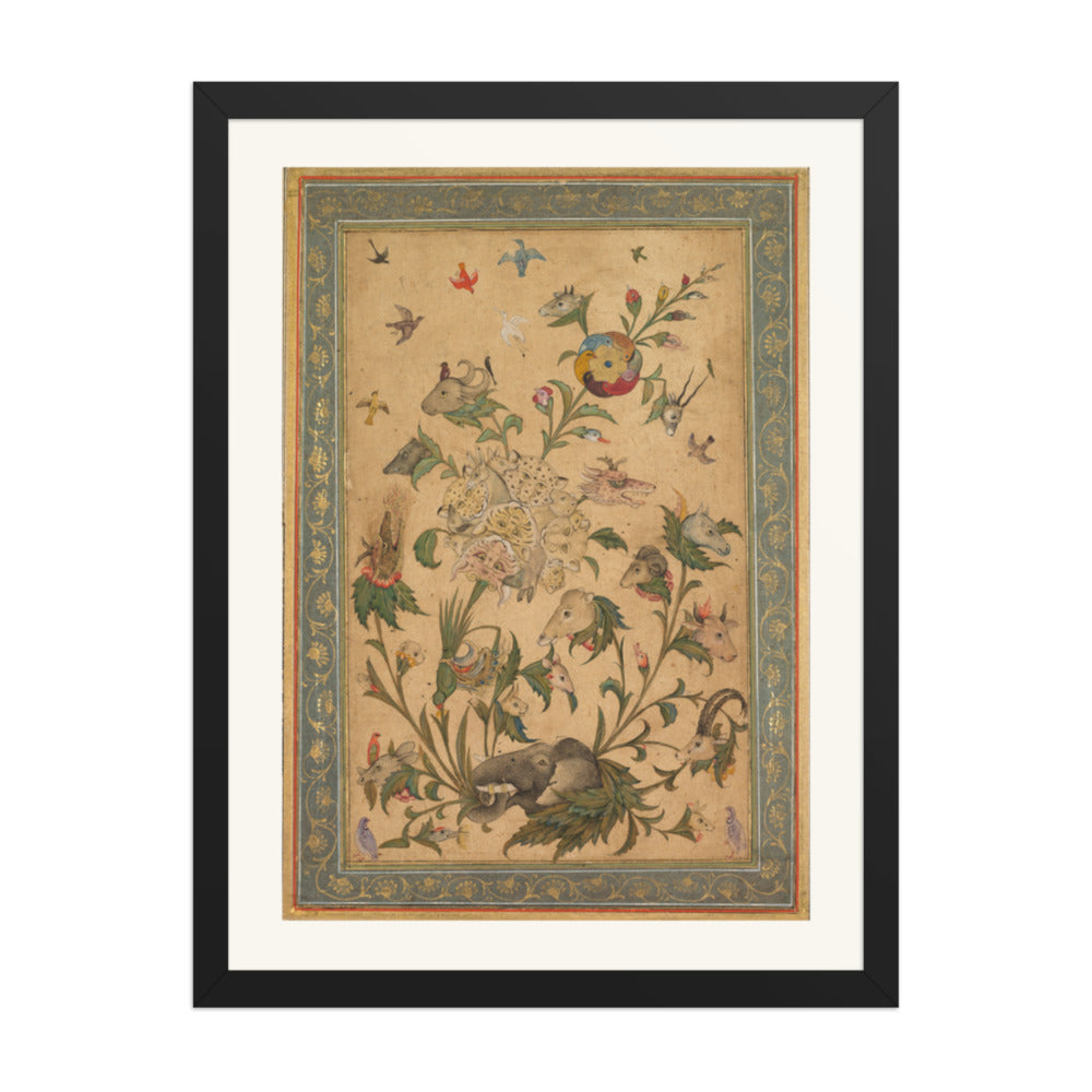 A floral fantasy of animals and birds (Waq-waq) — Restored Mughal Wall Art — view 4