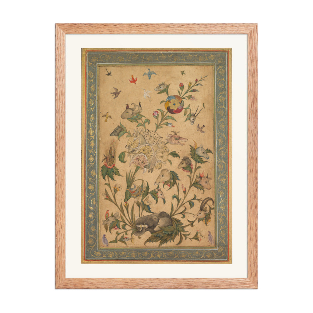 A floral fantasy of animals and birds (Waq-waq) — Restored Mughal Wall Art — view 5