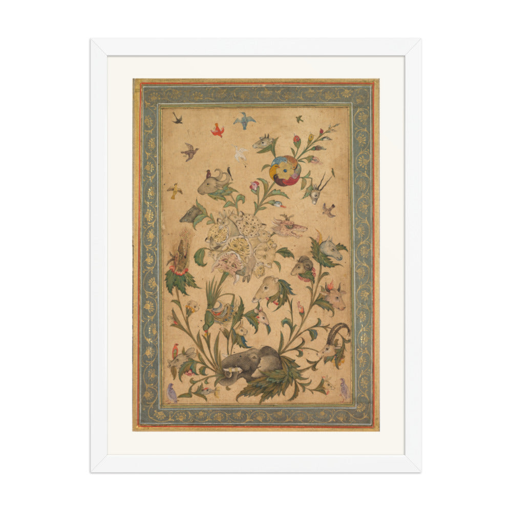 A floral fantasy of animals and birds (Waq-waq) — Restored Mughal Wall Art — view 6
