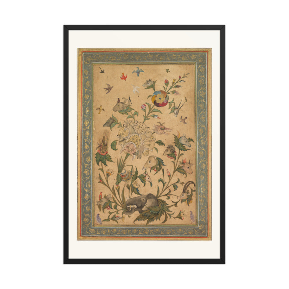 A floral fantasy of animals and birds (Waq-waq) — Restored Mughal Wall Art — view 7