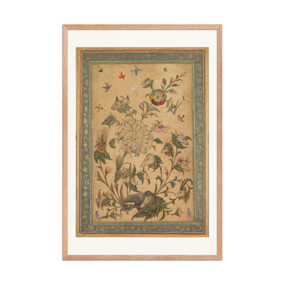 A floral fantasy of animals and birds (Waq-waq) — Restored Mughal Wall Art — view 8