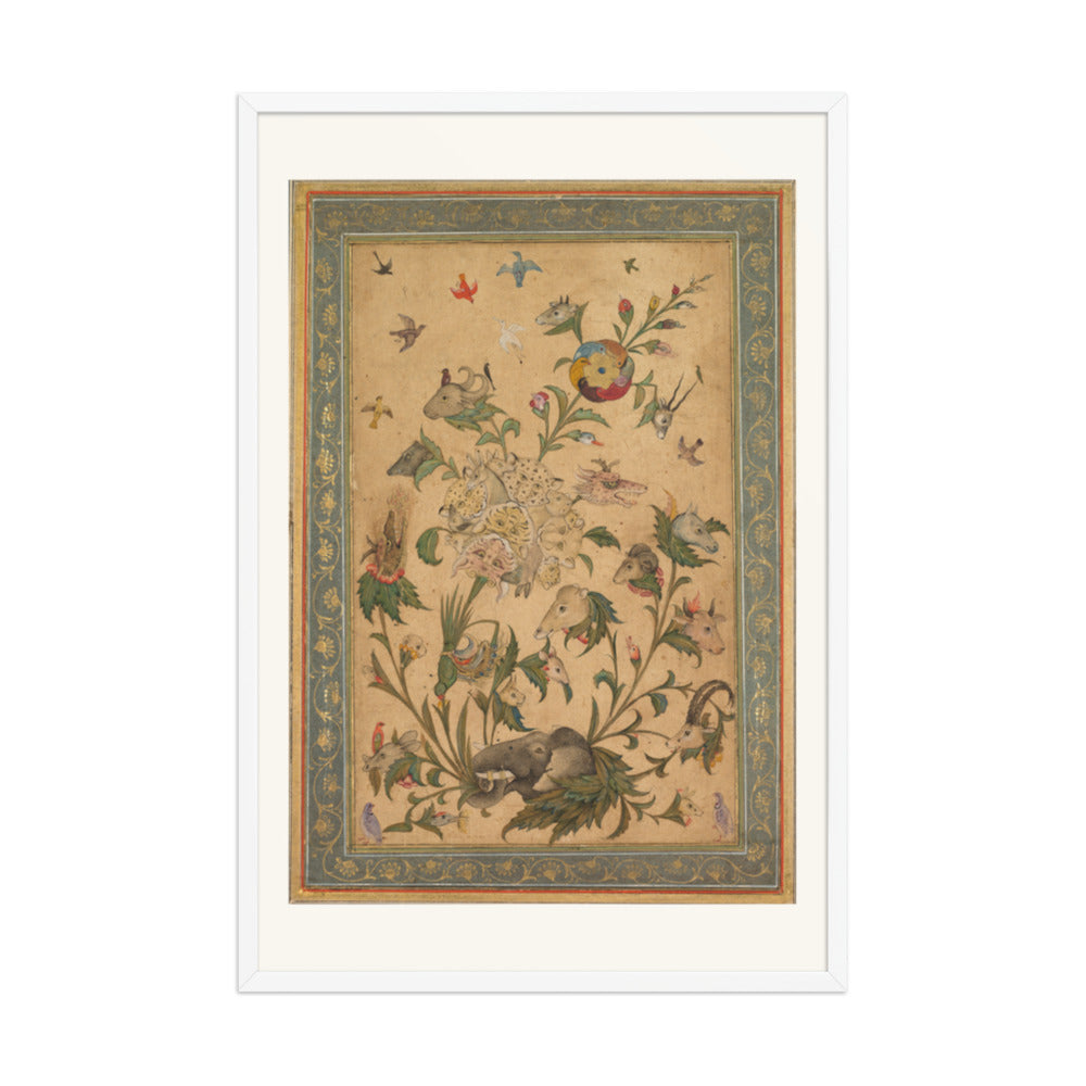 A floral fantasy of animals and birds (Waq-waq) — Restored Mughal Wall Art — view 9