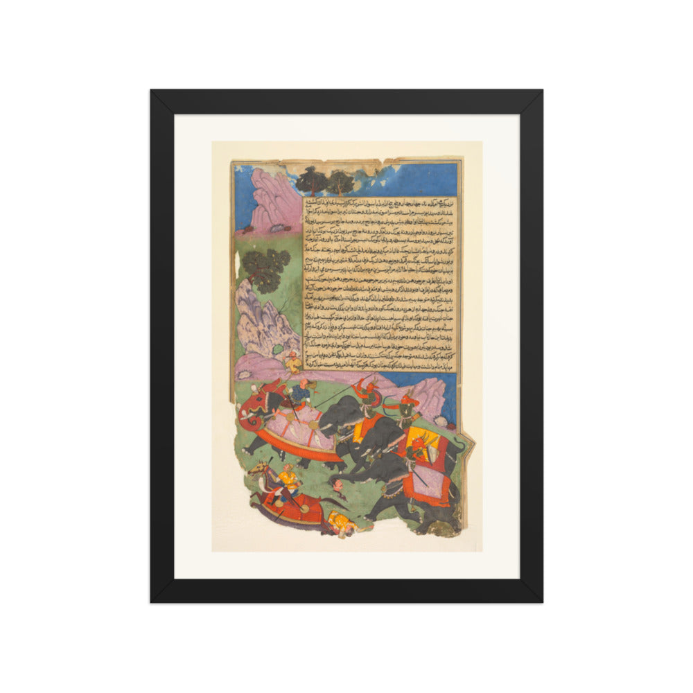 Ghatotkacha Chases Bhagadatta, by Fazl — Razmnama | Restored Mughal Wall Art — view 2