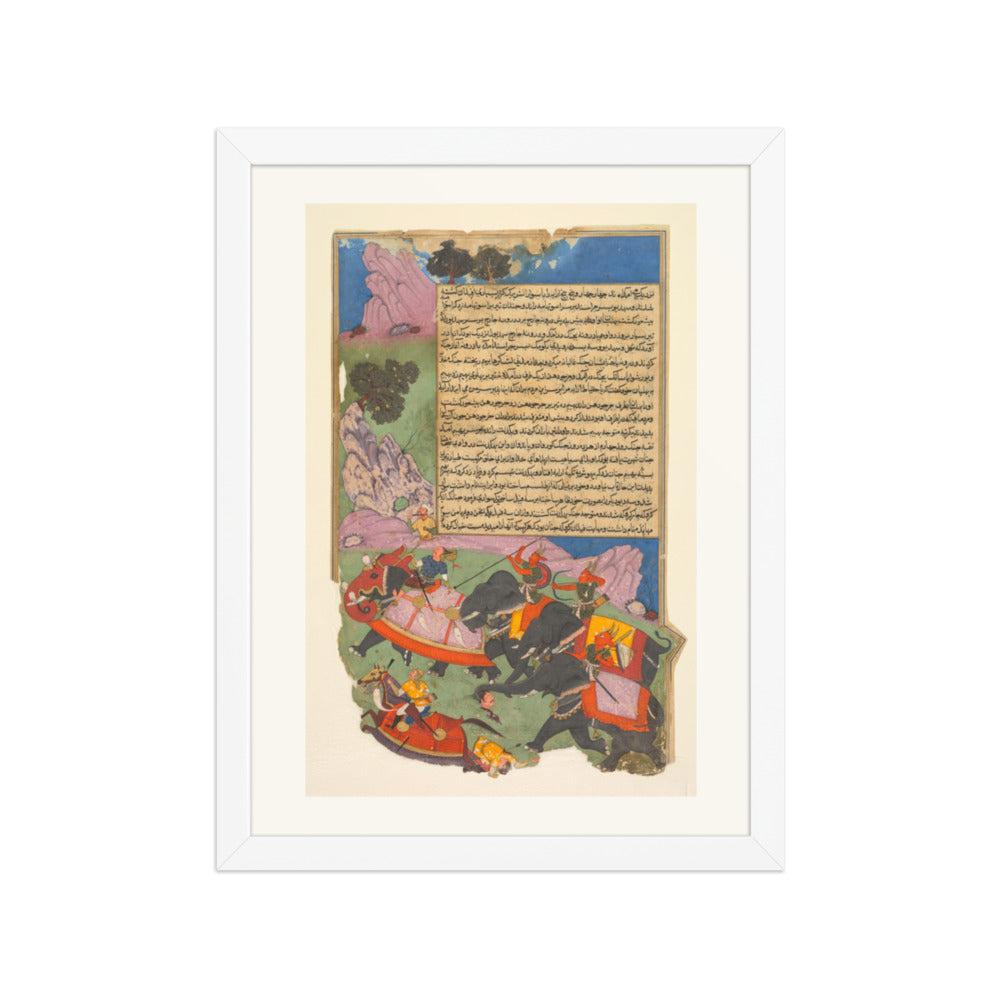 Ghatotkacha Chases Bhagadatta, by Fazl — Razmnama | Restored Mughal Wall Art — view 6