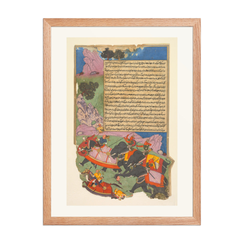 Ghatotkacha Chases Bhagadatta, by Fazl — Razmnama | Restored Mughal Wall Art — view 3