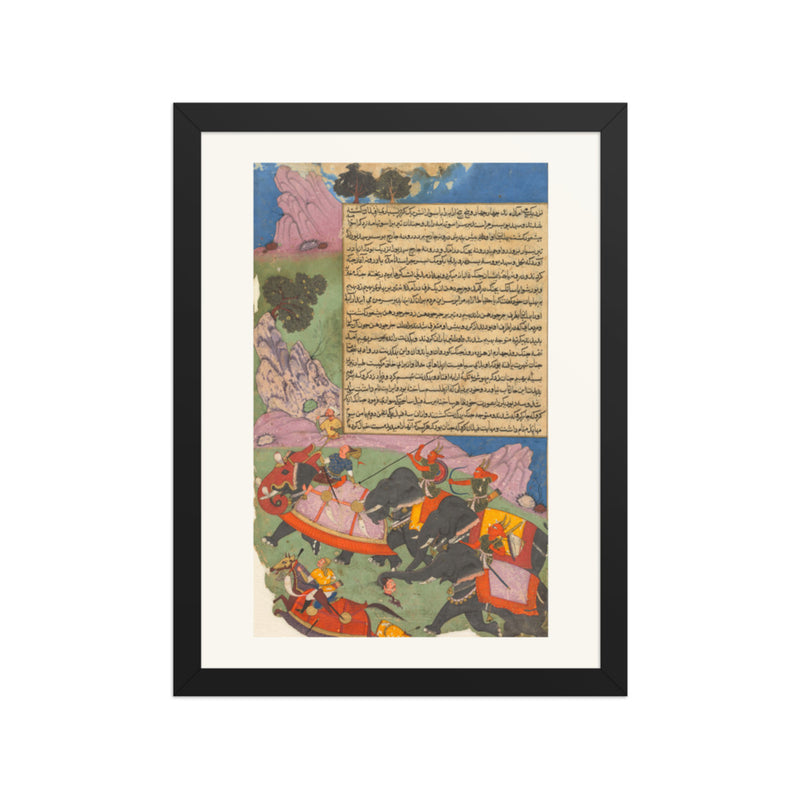 Ghatotkacha Chases Bhagadatta, by Fazl, from a Razm-nama — Restored Mughal Wall Art