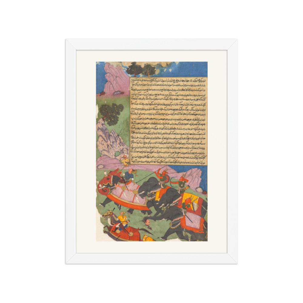 Ghatotkacha Chases Bhagadatta, by Fazl, from a Razm-nama — Restored Mughal Wall Art — view 3