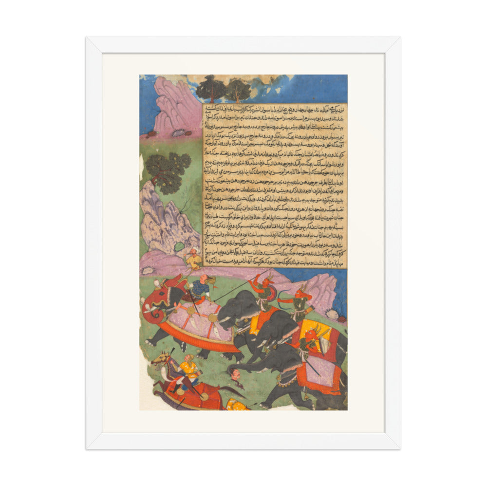 Ghatotkacha Chases Bhagadatta, by Fazl, from a Razm-nama — Restored Mughal Wall Art — view 6