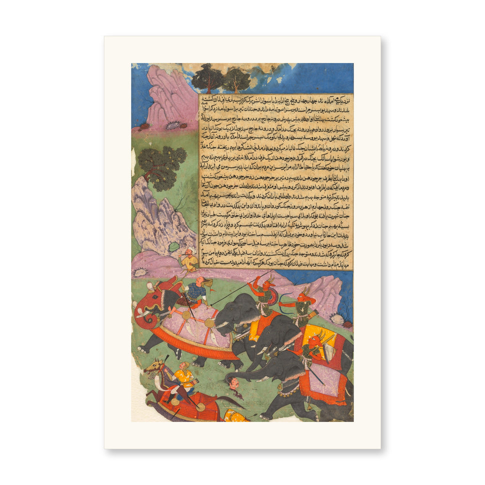 Ghatotkacha Chases Bhagadatta, by Fazl, from a Razm-nama — Restored Mughal Wall Art — view 7