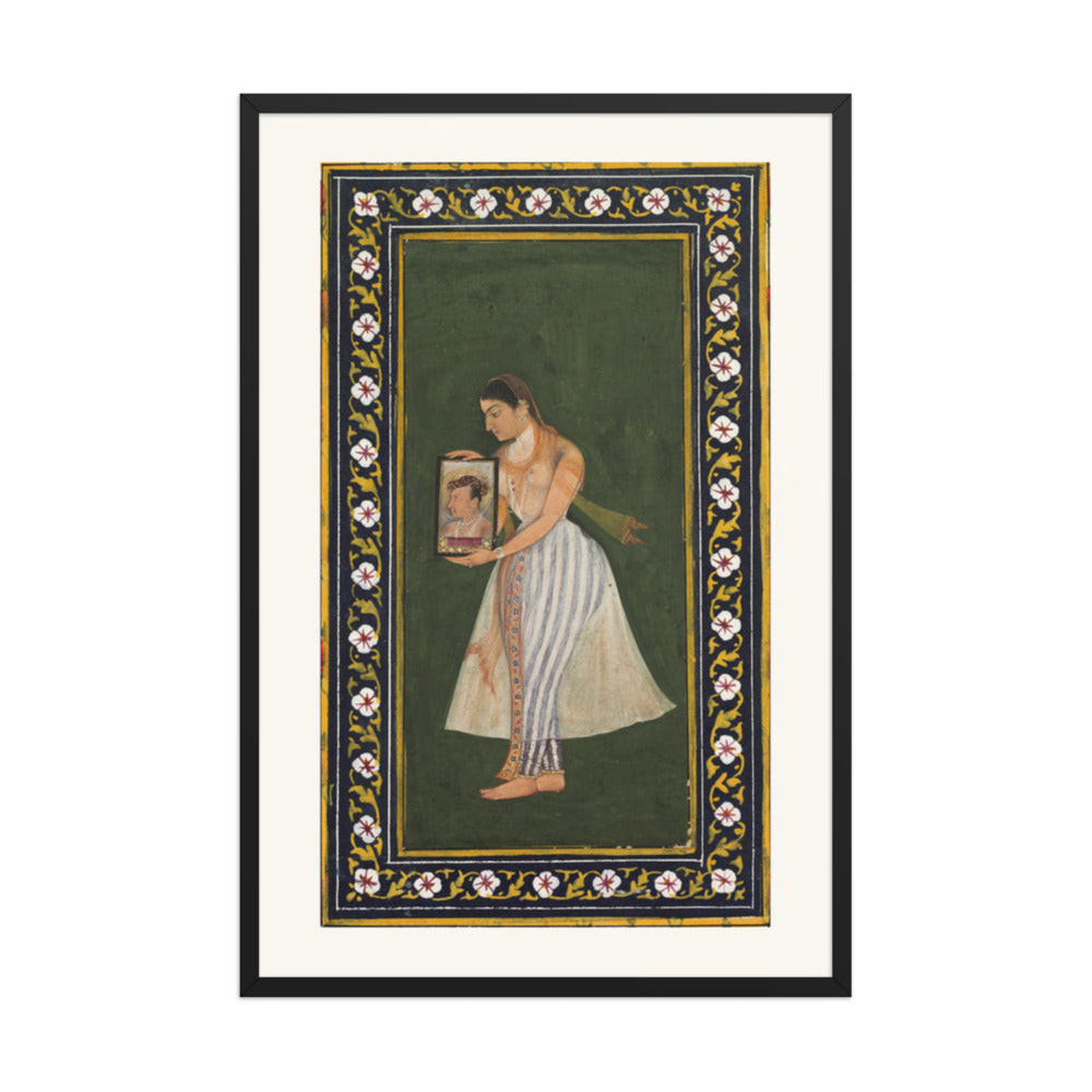 Nur Jahan Holding a Portrait of Jahangir, by Bishandas — Restored Mughal Wall Art — view 8