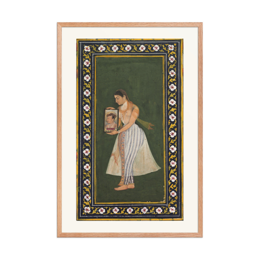 Nur Jahan Holding a Portrait of Jahangir, by Bishandas — Restored Mughal Wall Art — view 9