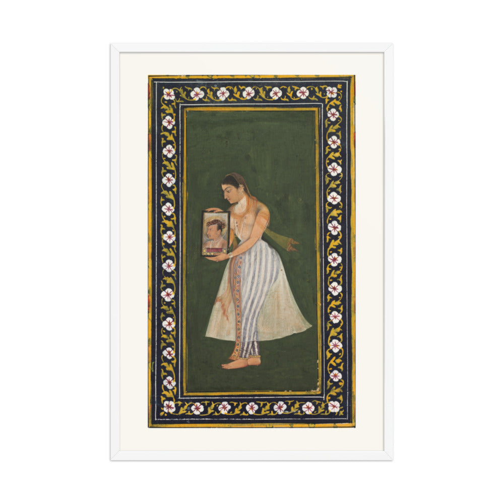 Nur Jahan Holding a Portrait of Jahangir, by Bishandas — Restored Mughal Wall Art — view 10
