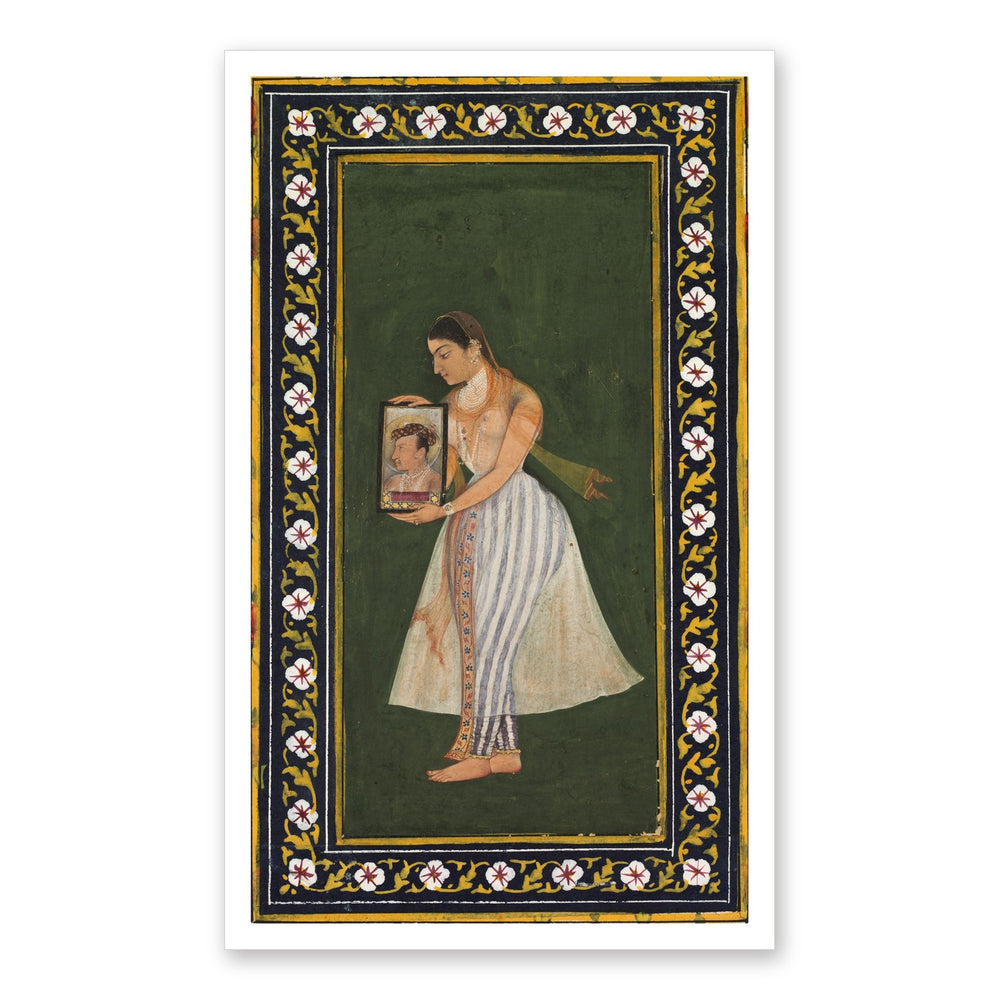 Nur Jahan Holding a Portrait of Jahangir, by Bishandas — Restored Mughal Wall Art — view 7