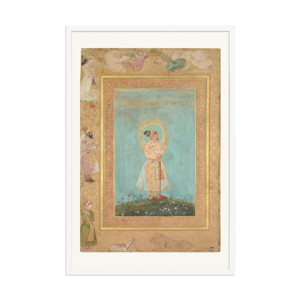 Shah Jahan Holding a Spinel, by Hashim, from the Late Shah Jahan Album — Restored Mughal Wall Art — view 12