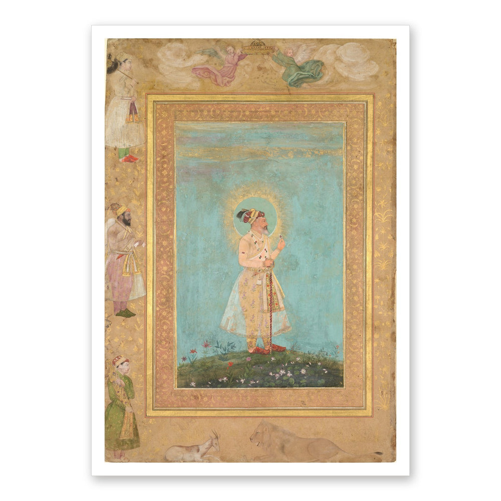 Shah Jahan Holding a Spinel, by Hashim, from the Late Shah Jahan Album — Restored Mughal Wall Art — view 7