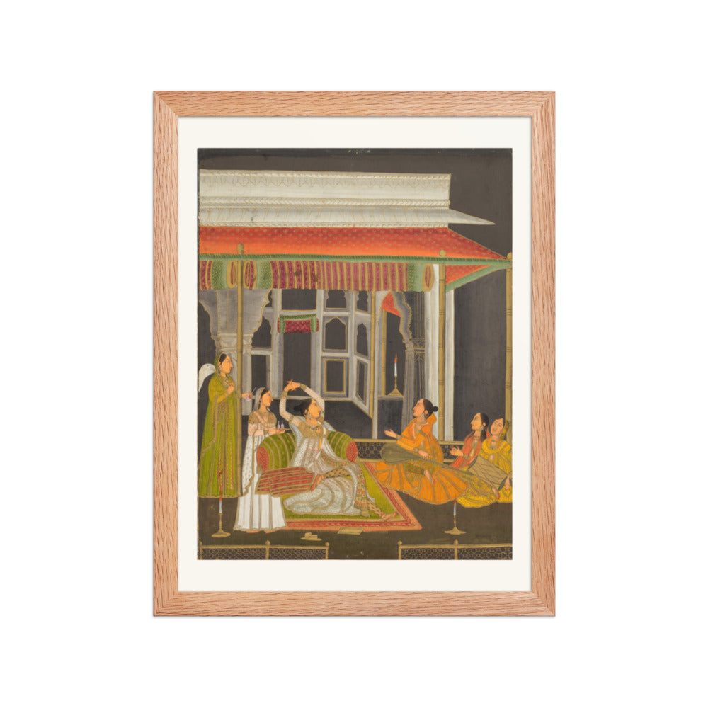 A Princess on a Terrace with Attendants at Night — Restored Mughal Wall Art — view 2