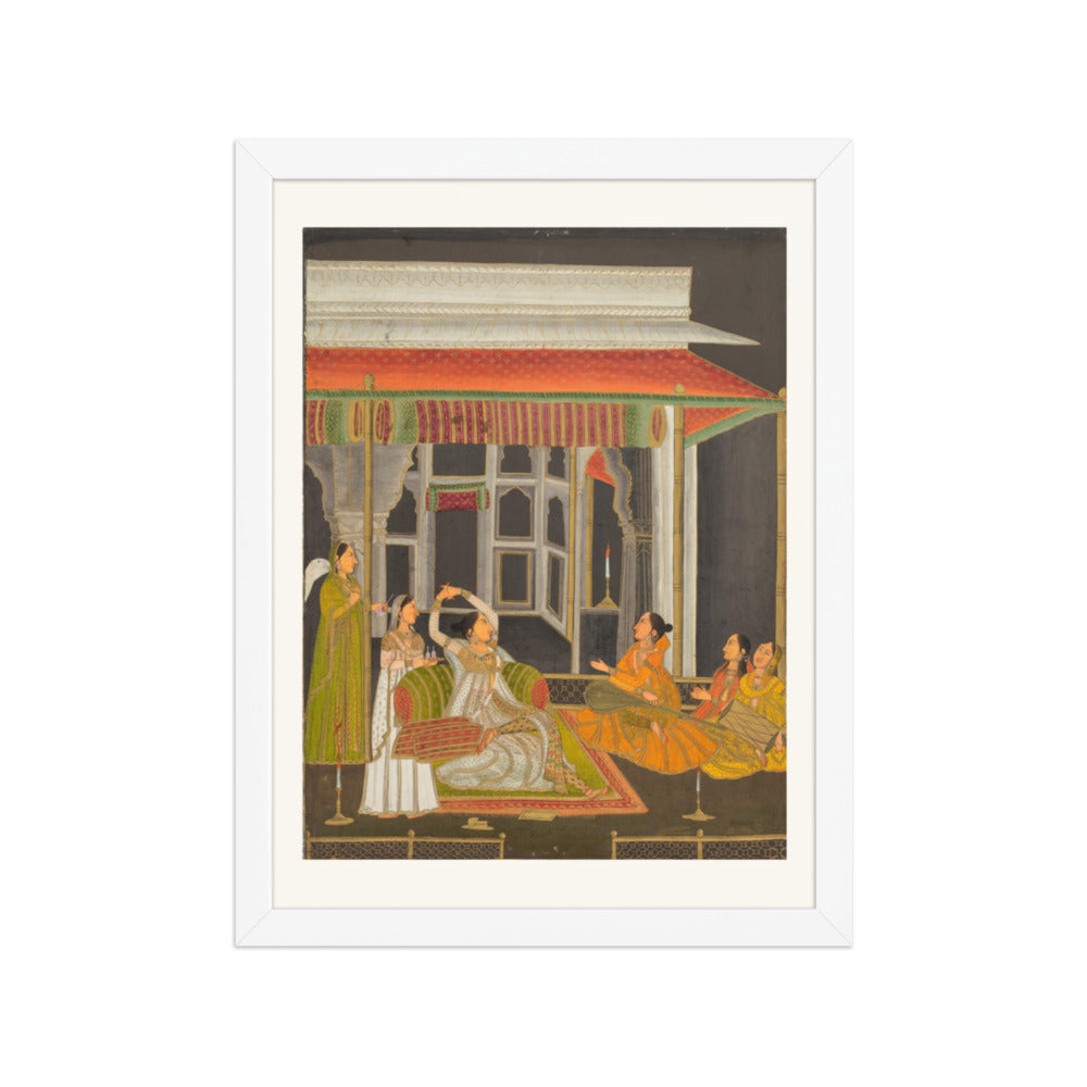 A Princess on a Terrace with Attendants at Night — Restored Mughal Wall Art — view 3