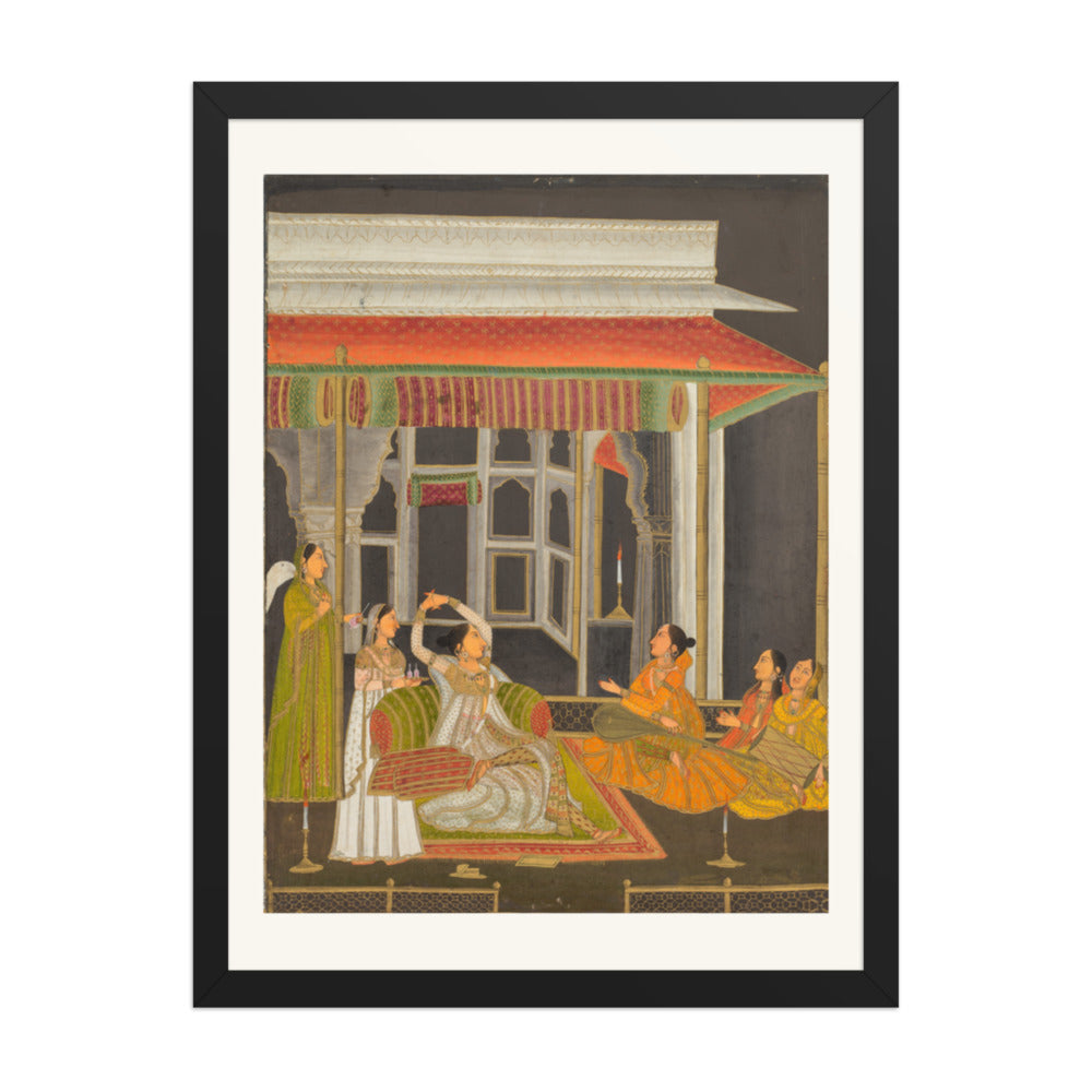 A Princess on a Terrace with Attendants at Night — Restored Mughal Wall Art — view 4