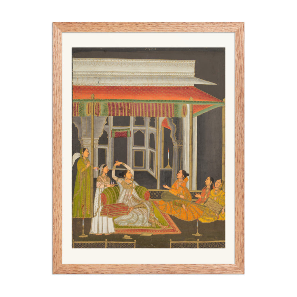 A Princess on a Terrace with Attendants at Night — Restored Mughal Wall Art — view 5