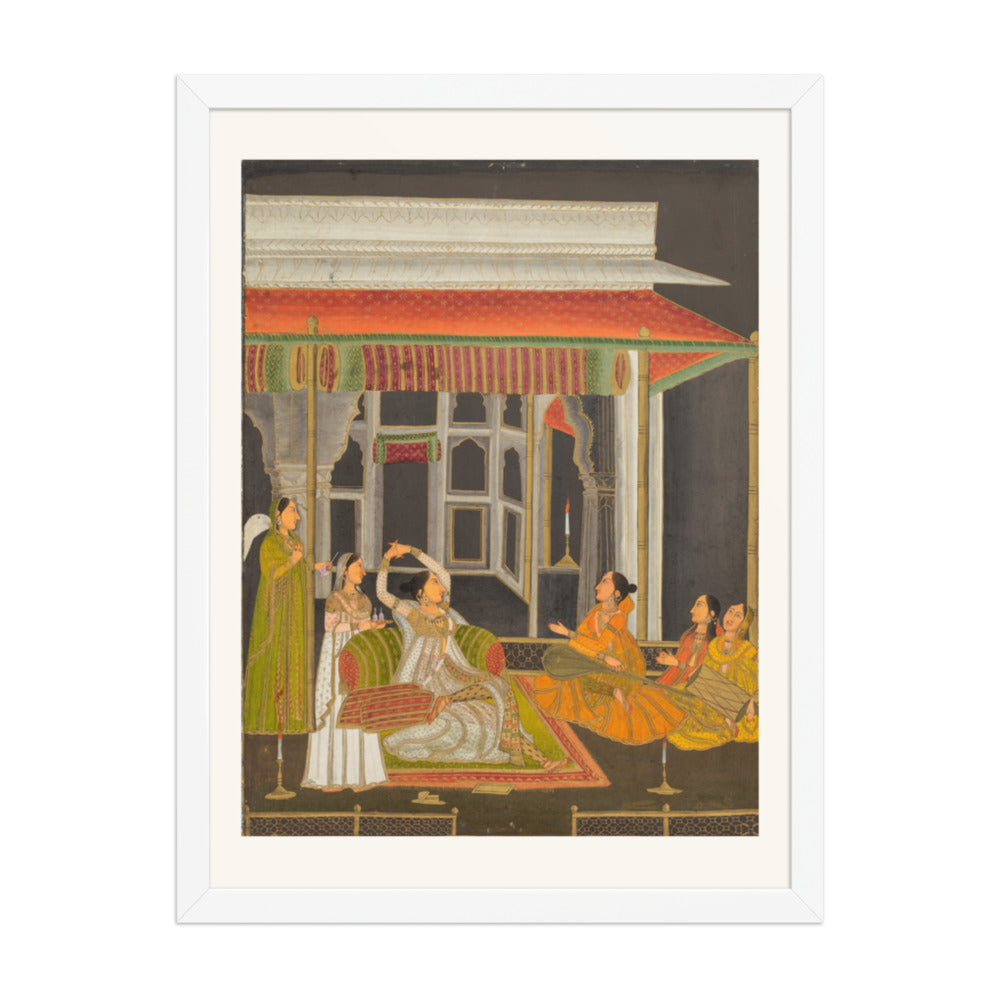 A Princess on a Terrace with Attendants at Night — Restored Mughal Wall Art — view 6