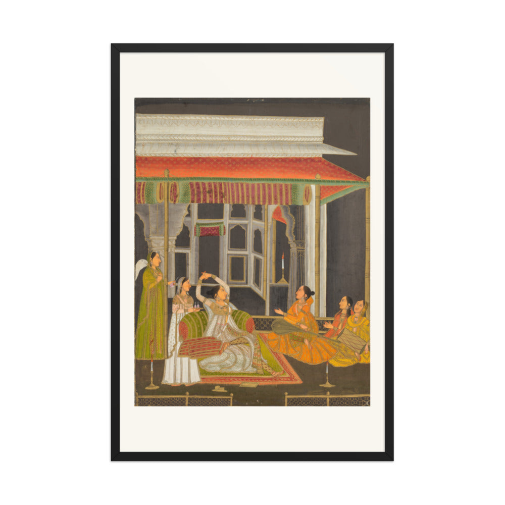 A Princess on a Terrace with Attendants at Night — Restored Mughal Wall Art — view 7