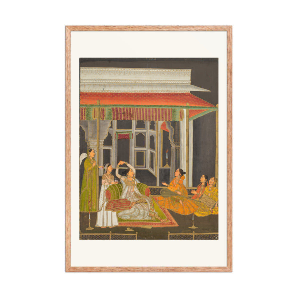 A Princess on a Terrace with Attendants at Night — Restored Mughal Wall Art — view 8