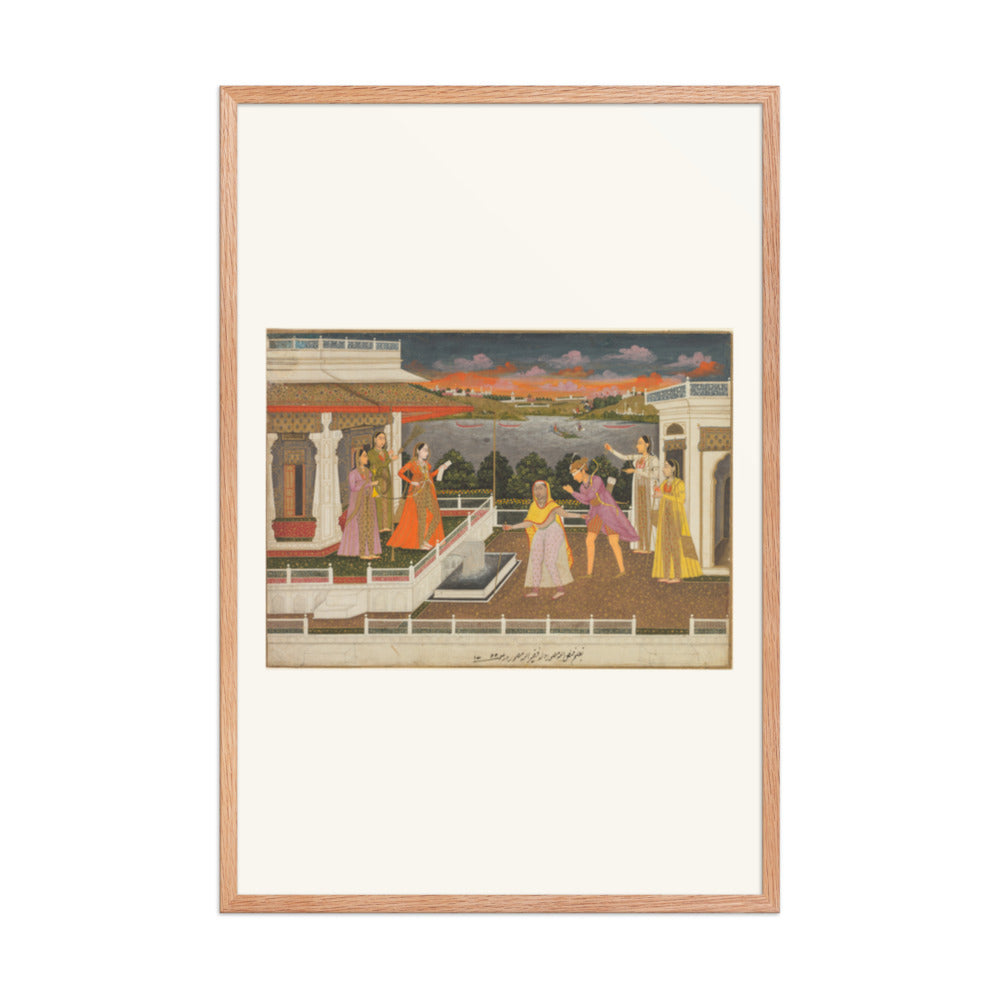 A blindfolded suitor is brought before a princess; verso: scrolling — Restored Mughal Wall Art — view 8