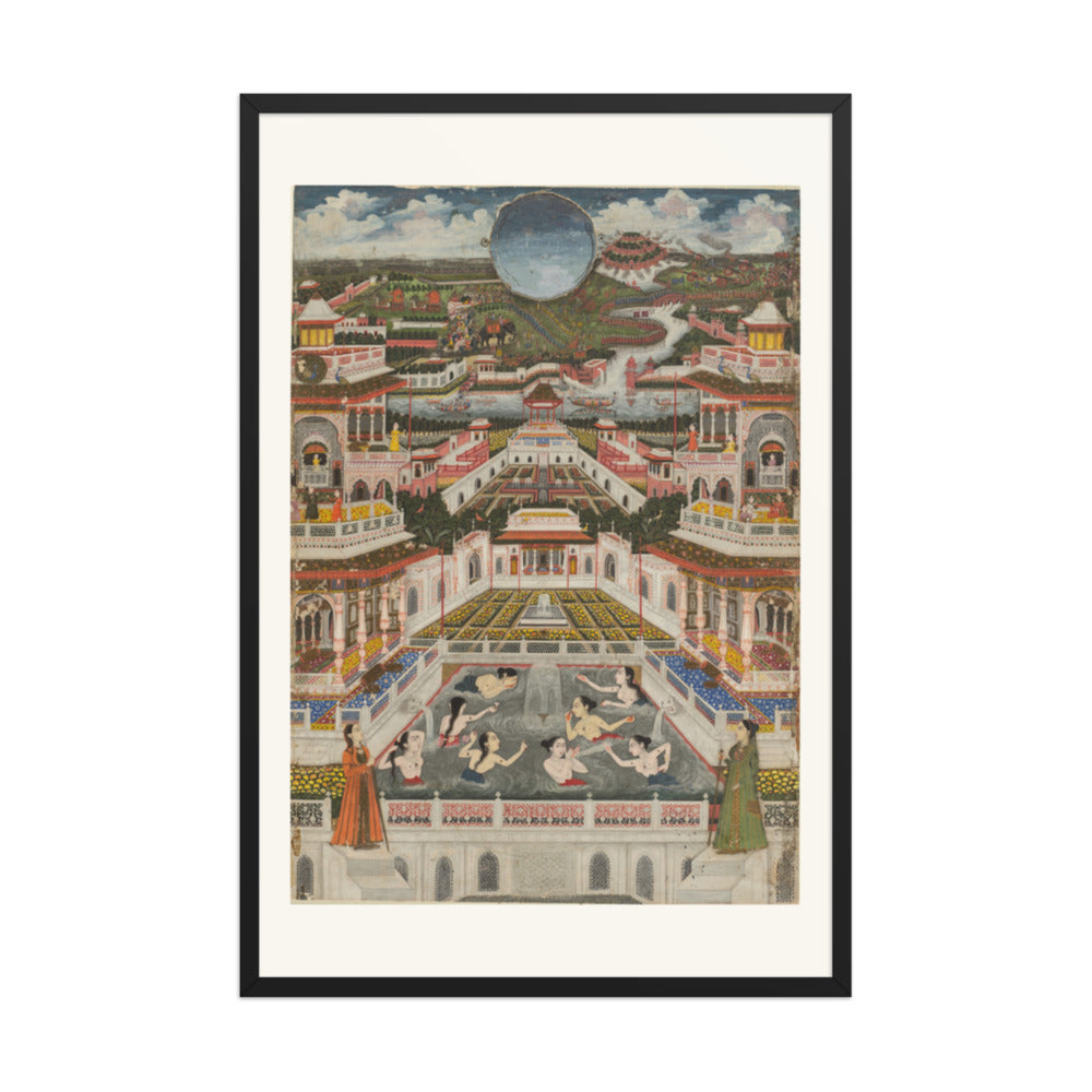 Women Bathing before a Palace Panorama, by Fayzullah — Restored Mughal Wall Art — view 8