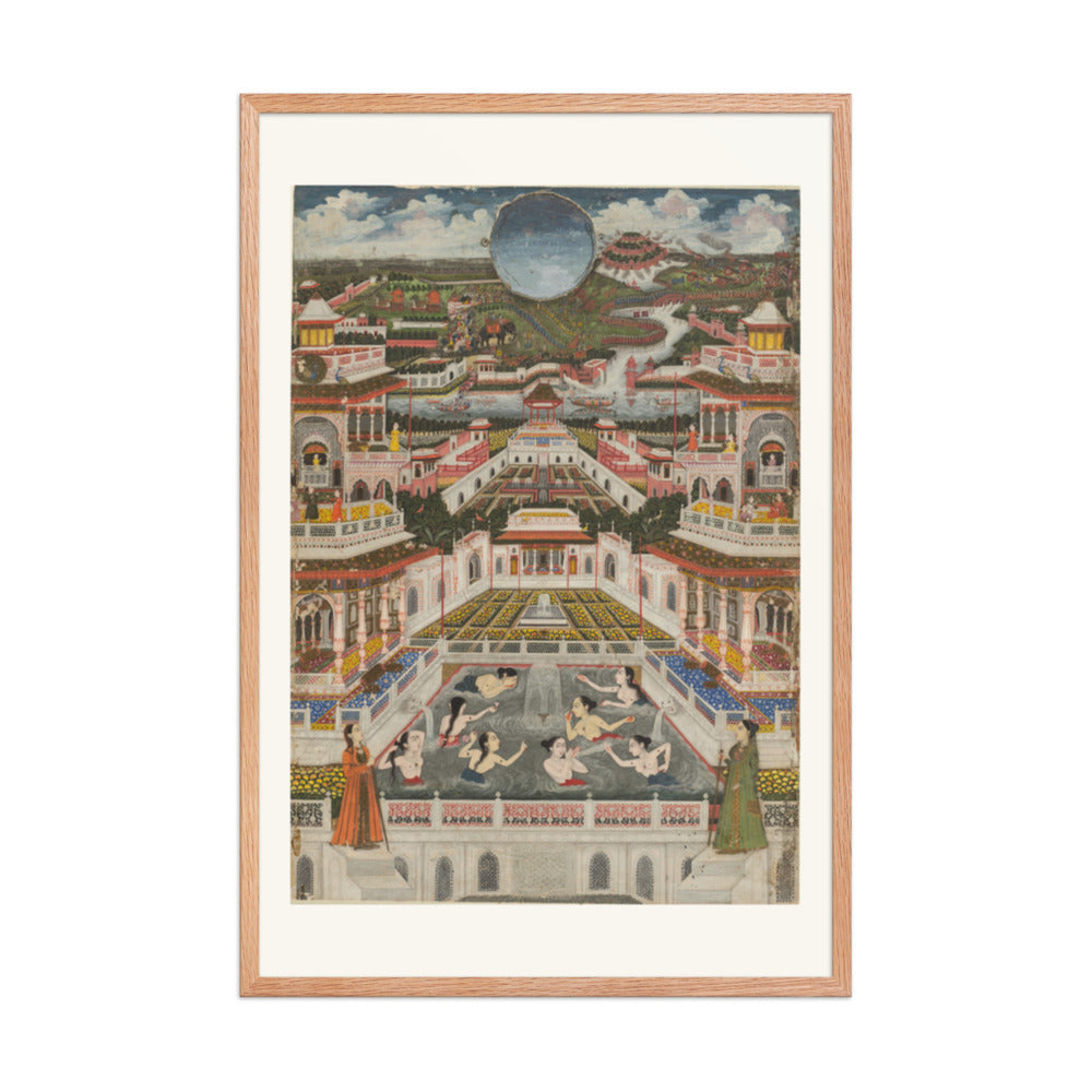Women Bathing before a Palace Panorama, by Fayzullah — Restored Mughal Wall Art — view 9