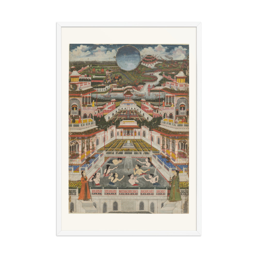 Women Bathing before a Palace Panorama, by Fayzullah — Restored Mughal Wall Art — view 10