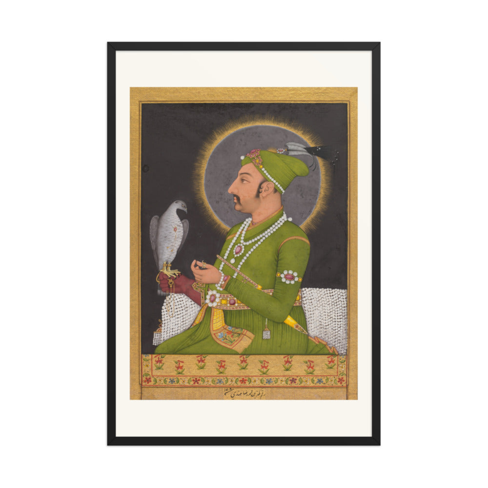 Emperor Muhammad Shah with a Falcon, by Muhammad Rizavi Hindi — Restored Mughal Wall Art — view 8