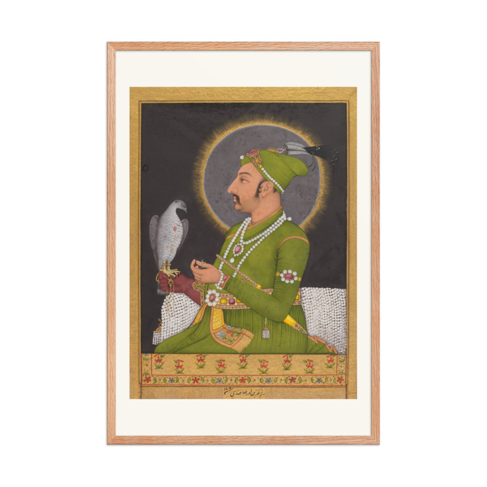 Emperor Muhammad Shah with a Falcon, by Muhammad Rizavi Hindi — Restored Mughal Wall Art — view 9