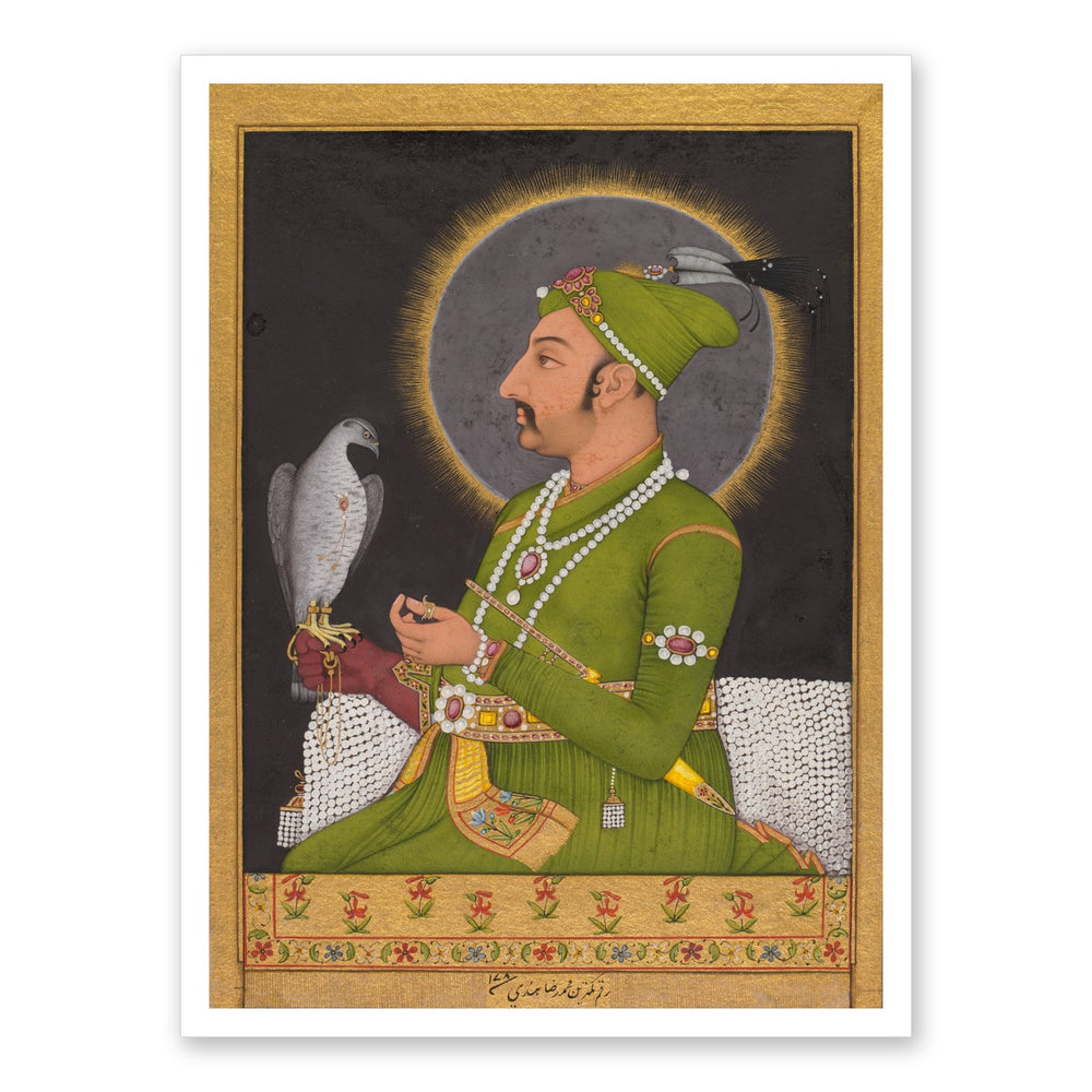 Emperor Muhammad Shah with a Falcon, by Muhammad Rizavi Hindi — Restored Mughal Wall Art — view 7