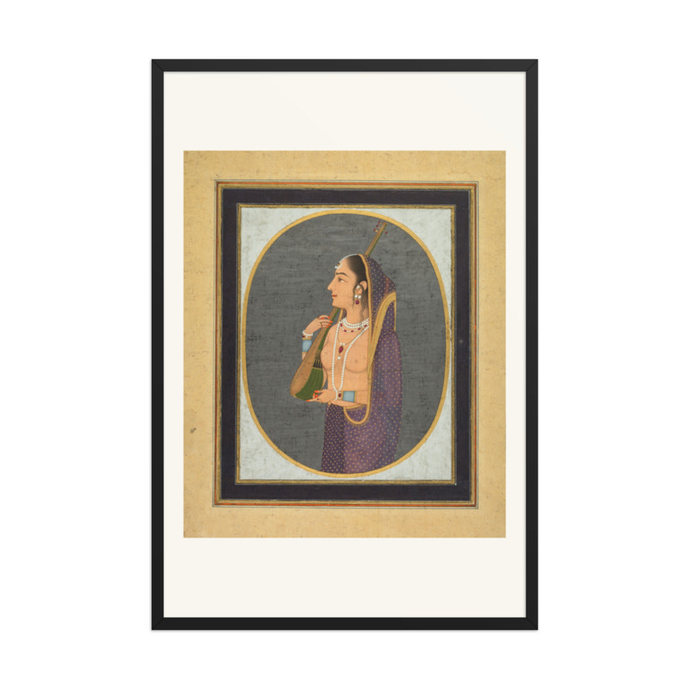 Court lady singing and playing the vina — Restored Mughal Wall Art — view 8