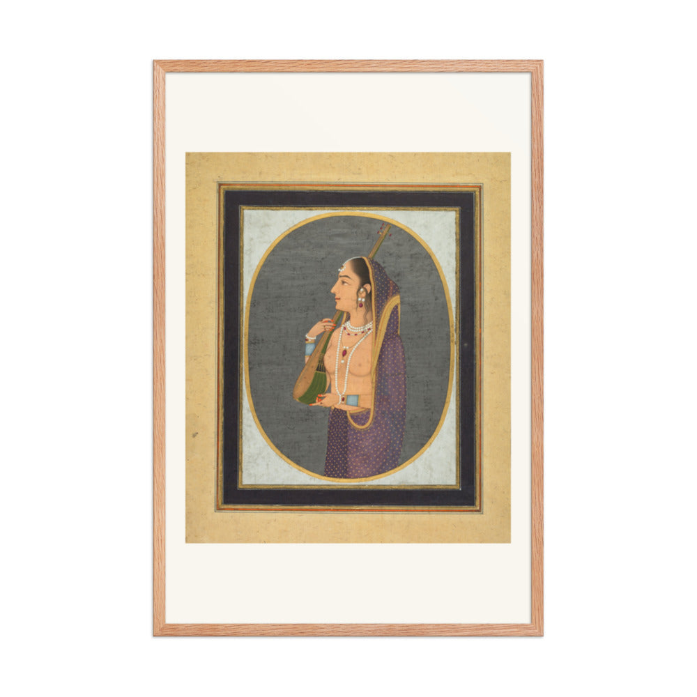 Court lady singing and playing the vina — Restored Mughal Wall Art — view 9