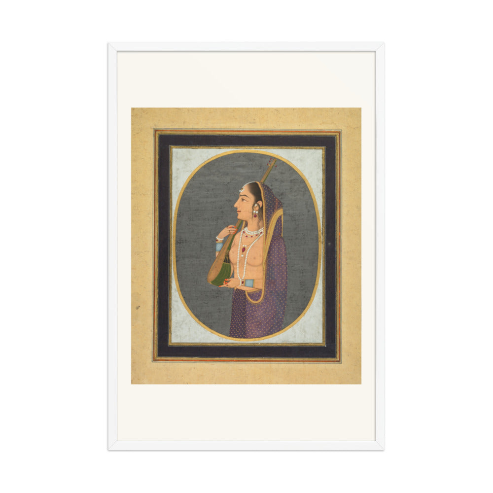 Court lady singing and playing the vina — Restored Mughal Wall Art — view 10