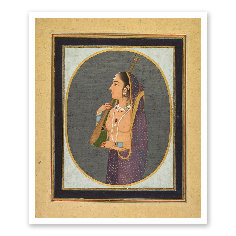 Court lady singing and playing the vina — Restored Mughal Wall Art — view 7