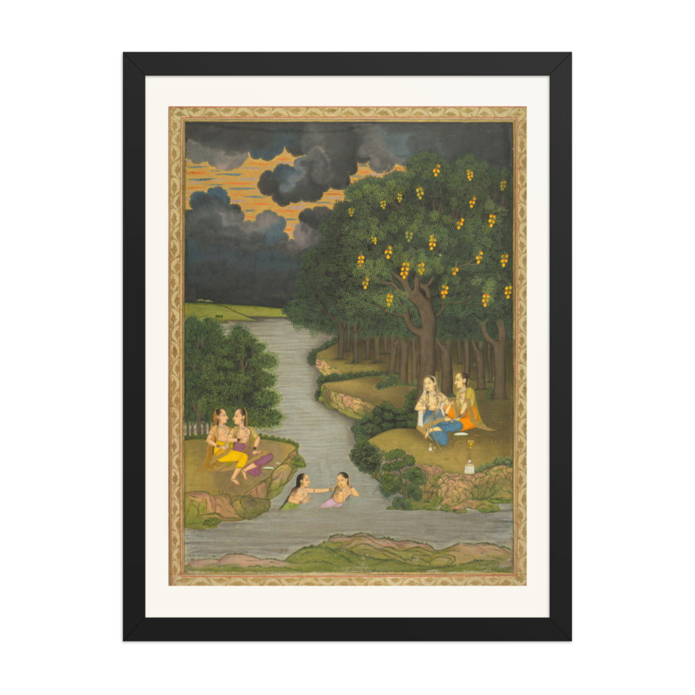 Women enjoying the river at the forest’s edge — Restored Mughal Wall Art — view 4